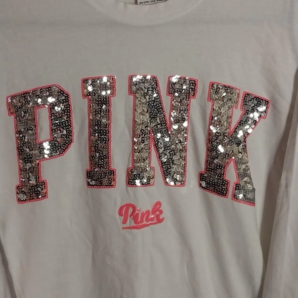 Victoria's Secret PINK Sequin Logo Long Sleeve Shirt.. SZ XS,NWOT.OPEN TO OFFERS - Picture 5 of 6